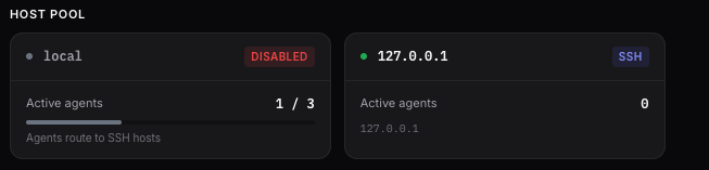 Host pool with local and SSH workers showing per-host capacity