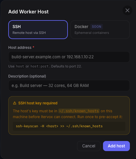 Add worker host modal