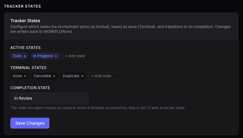 Tracker states configuration
