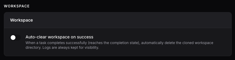 Auto-clear workspace setting