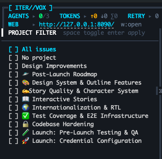 TUI project picker overlay with multi-select checkboxes