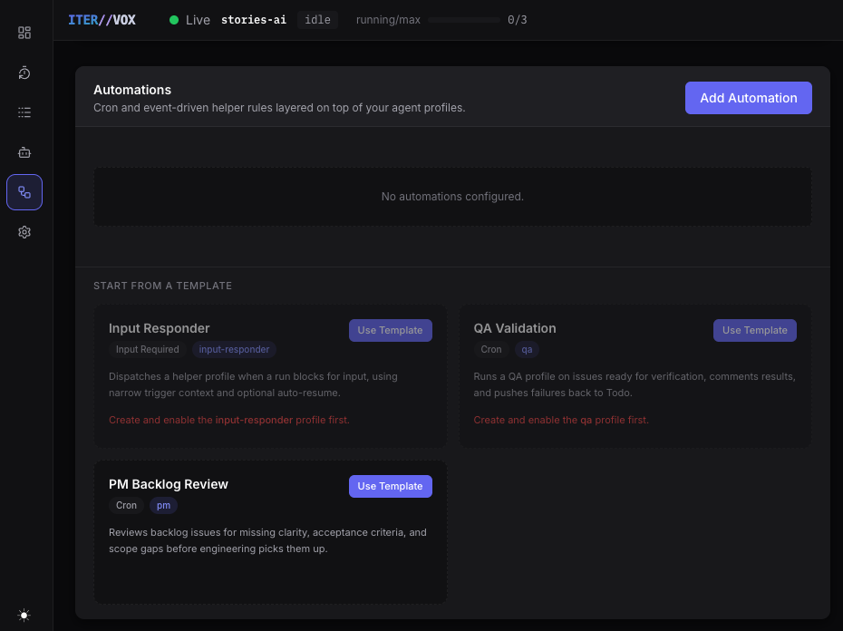 Automations card with suggested templates